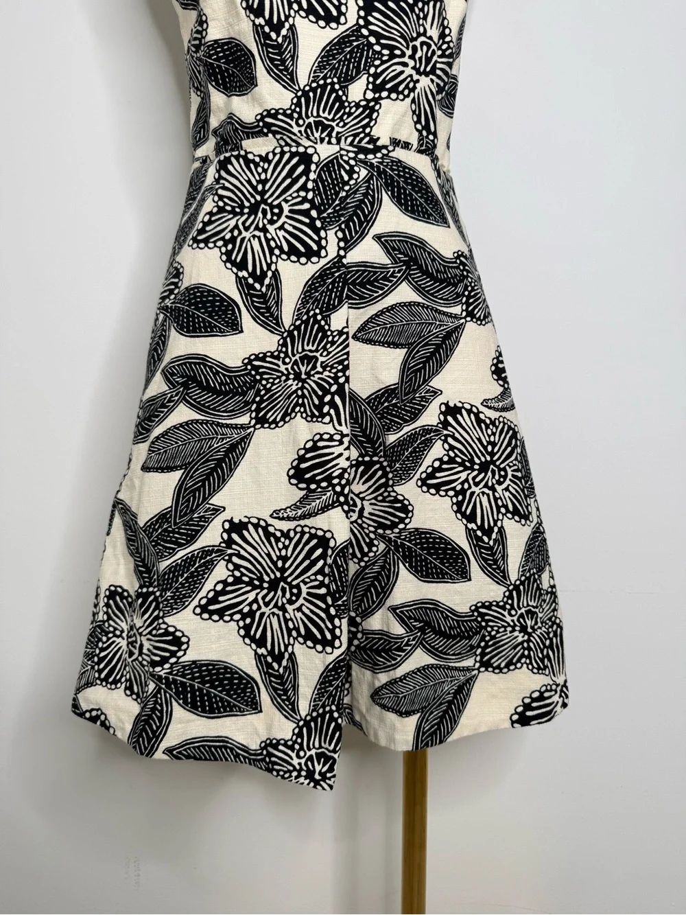 J. Crew Cream Dress with Black Floral Print